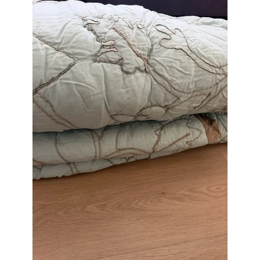 Vintage SOFT SURROUNDINGS sage/mint green Crinkle Comforter Queen Size